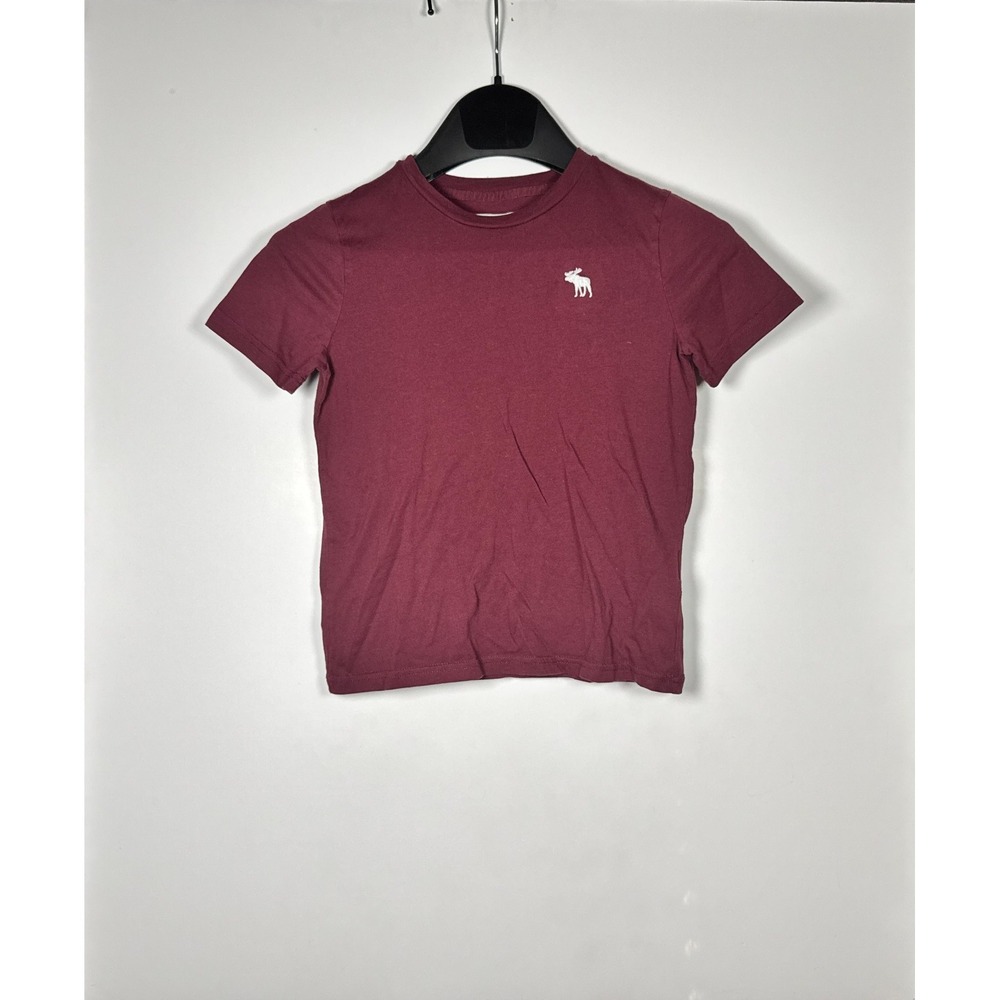 Abercrombie & Fitch T Shirt Kid 7/8 Burgundy Embroidered Moose Logo Short Sleeve